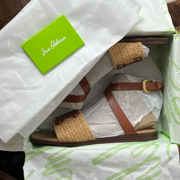 Sam Edelman Ilsie Ankle Strap Sandal Straw Cognac Size 10 - Picture 6 of 14